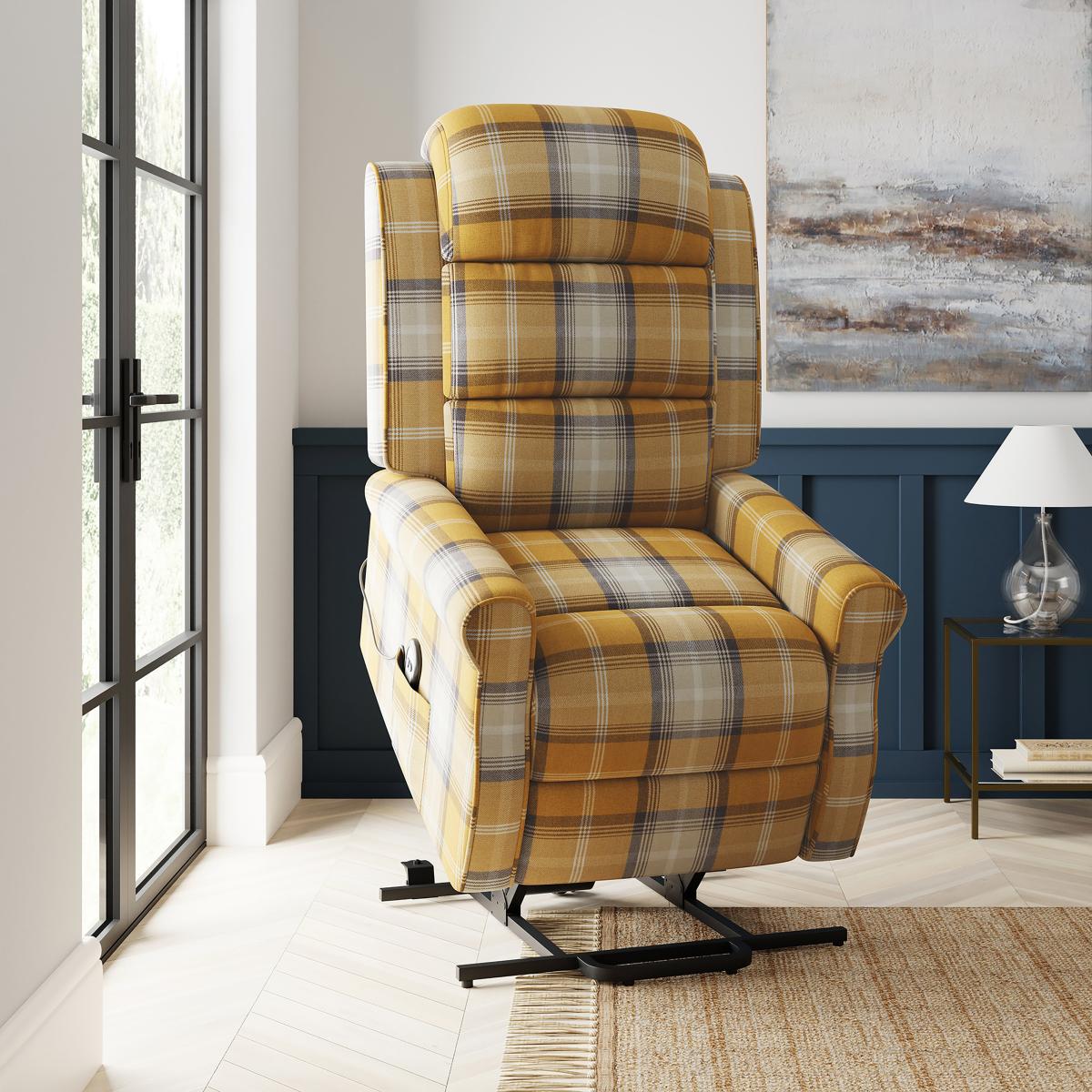 Edith Check Rise and Recline Chair Old Gold – image 3