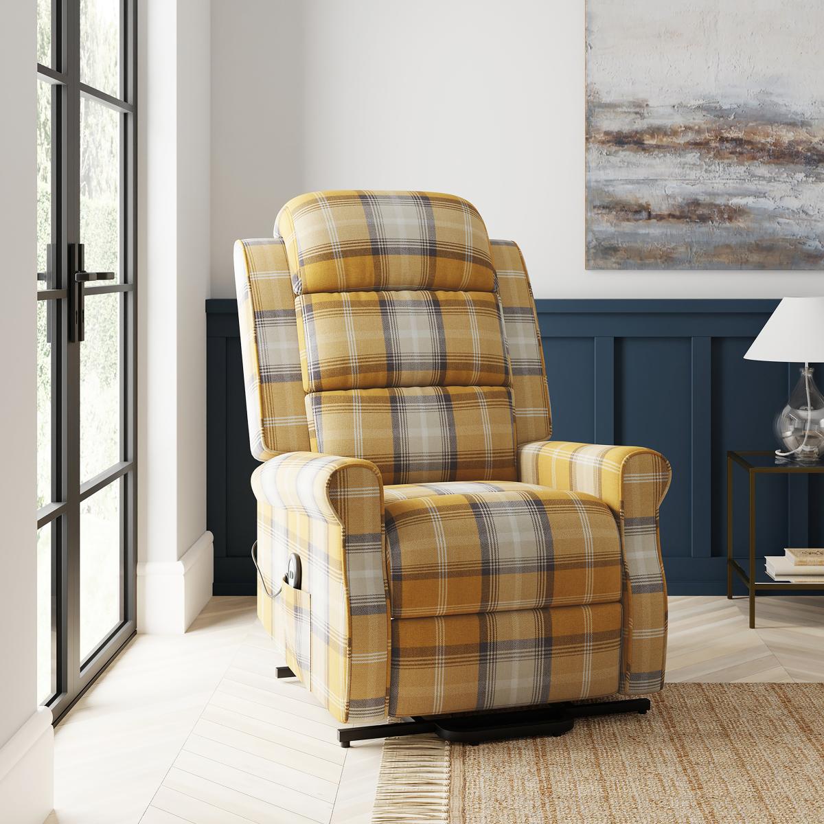 Edith Check Rise and Recline Chair Old Gold – image 1