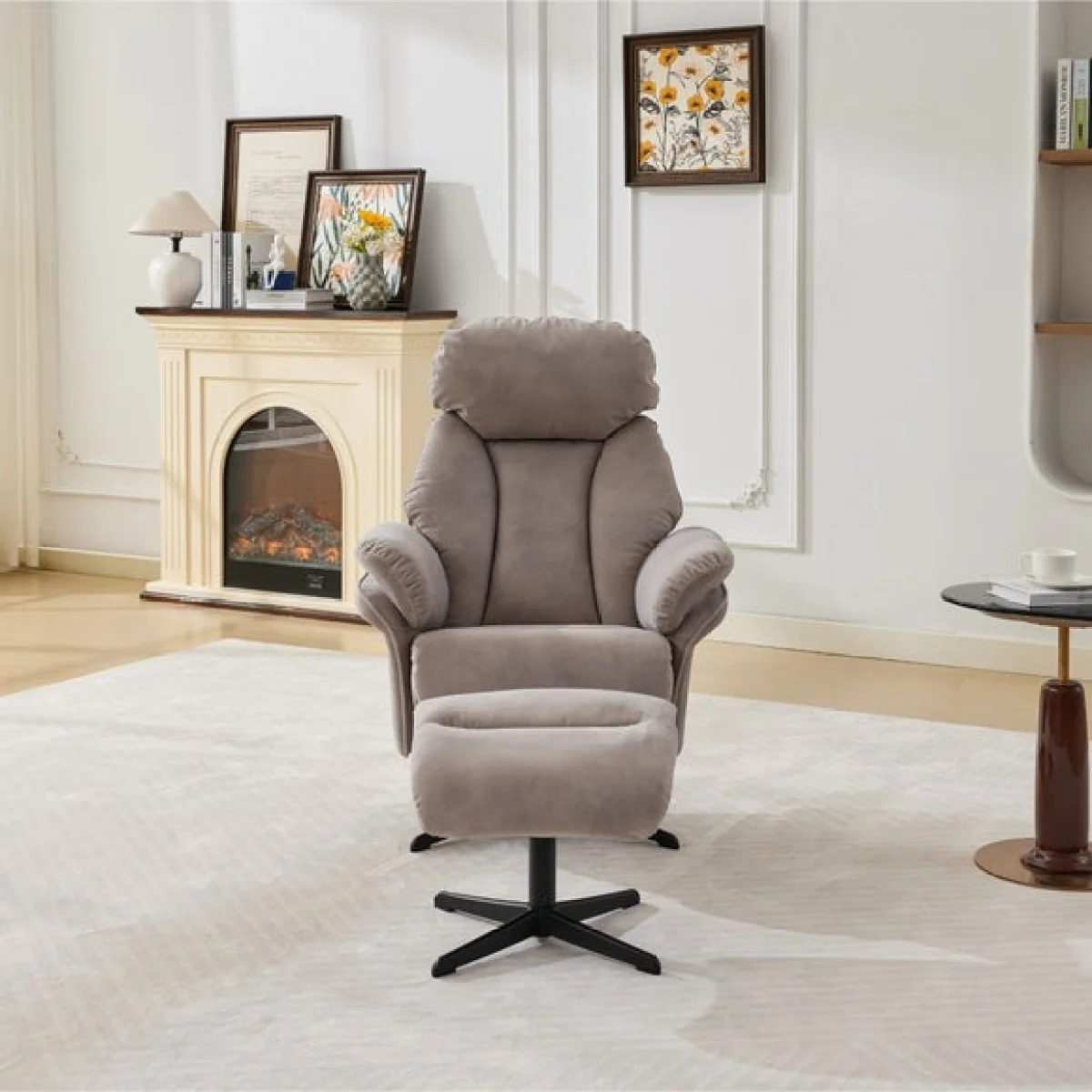 Image Furnishings Edinburgh Faux Suede Swivel Chair with Footstool – image 2