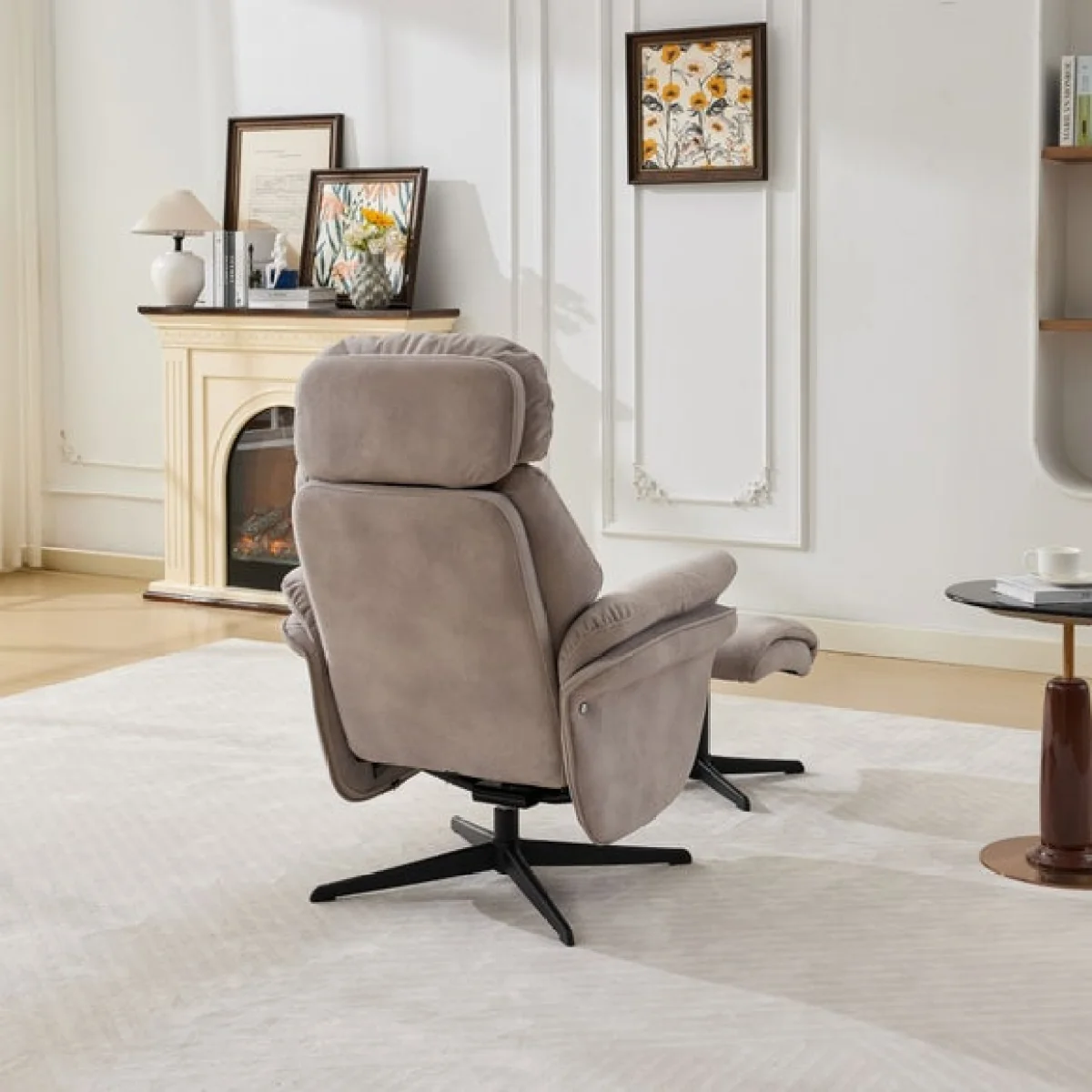Image Furnishings Edinburgh Faux Suede Swivel Chair with Footstool – image 3