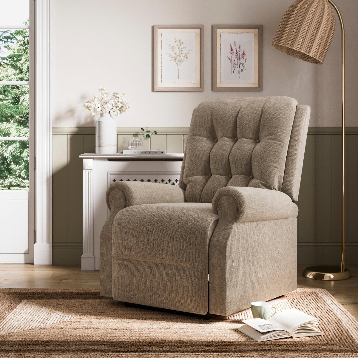Catherine Button Back Rise and Recline Chair, Tonal Chenille Dark Cream (Natural) – image 2
