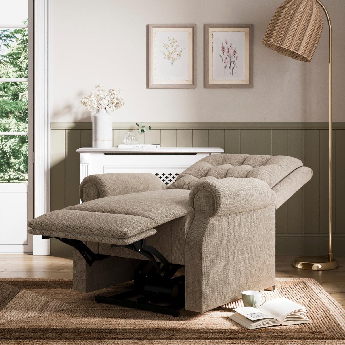 Catherine Button Back Rise and Recline Chair, Tonal Chenille Dark Cream (Natural) – image 3