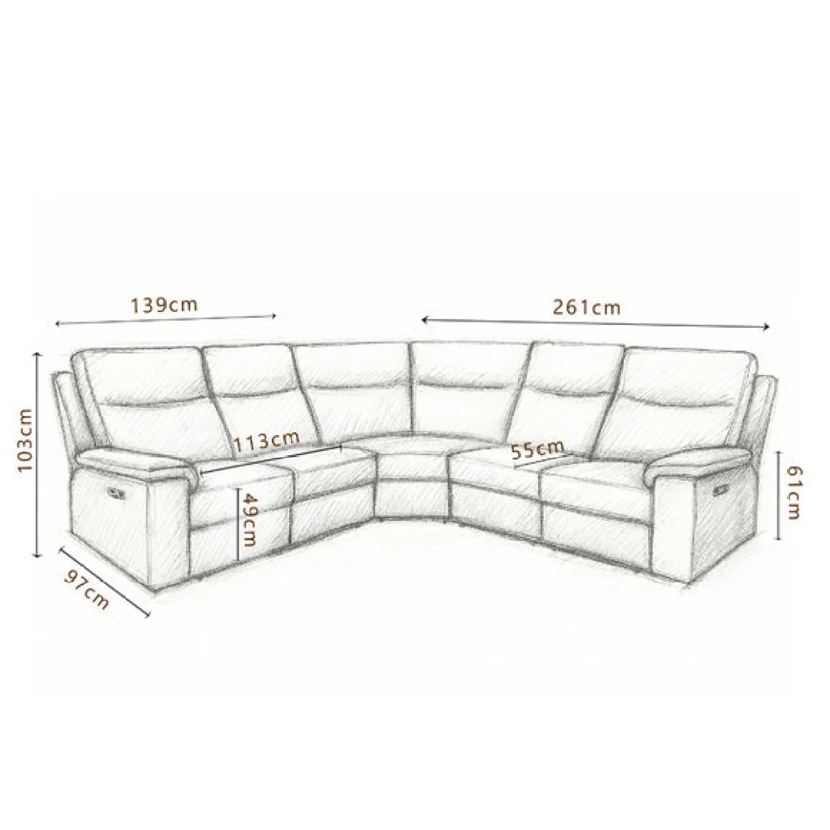 Aspire Toronto Leather Power 5 Seater Recliner Corner Sofa – image 6