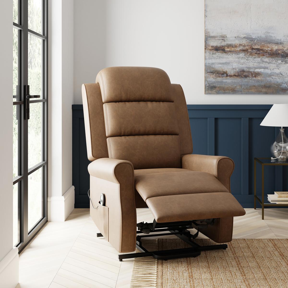 Edith Distressed Faux Leather Rise and Recline Chair Faux Leather Mocha – image 2