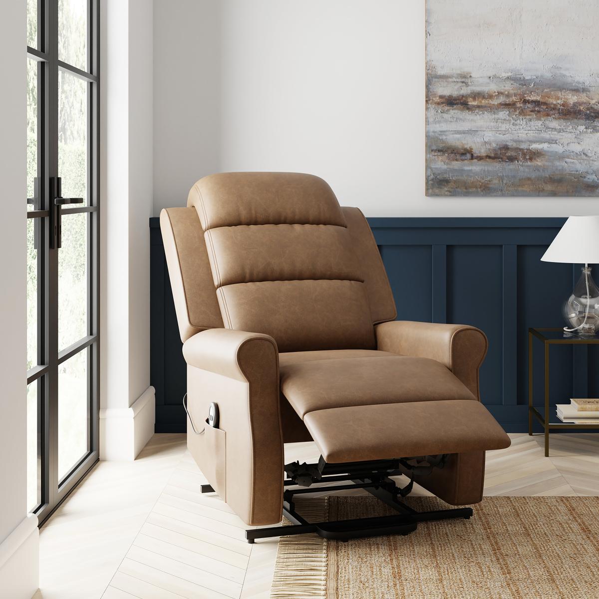 Edith Distressed Faux Leather Rise and Recline Chair Faux Leather Mocha – image 3