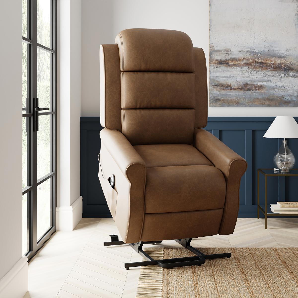 Edith Distressed Faux Leather Rise and Recline Chair Faux Leather Mocha – image 4