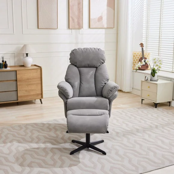 Image Furnishings Edinburgh Faux Suede Swivel Chair with Footstool – image 2