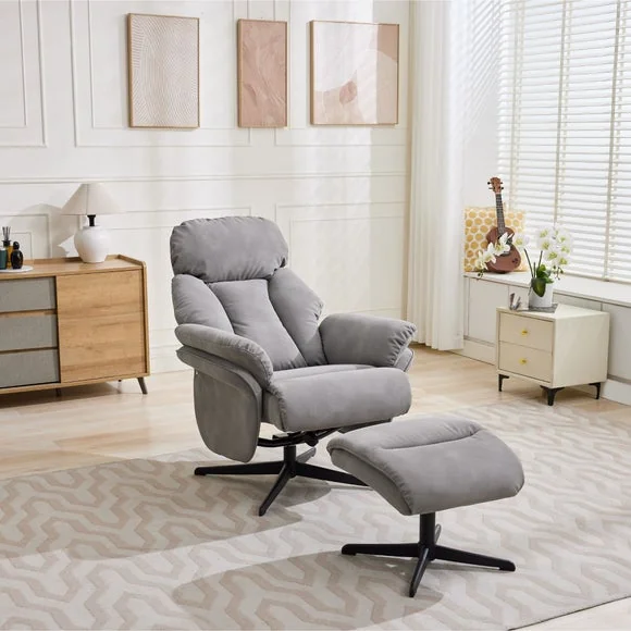 Image Furnishings Edinburgh Faux Suede Swivel Chair with Footstool – image 1