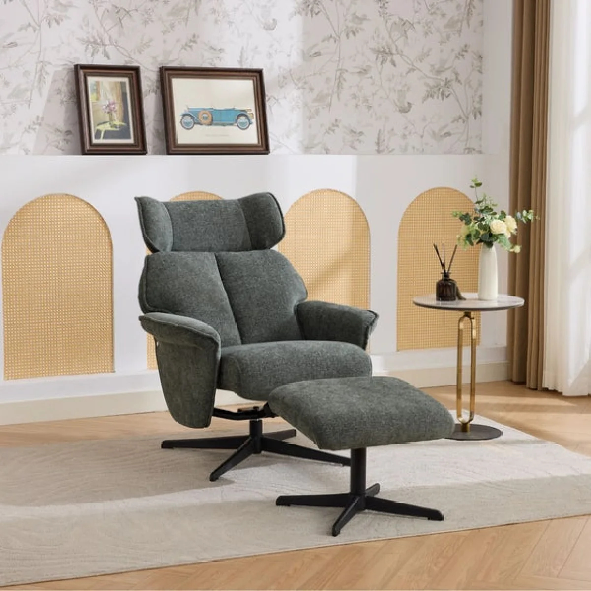 Image Furnishings Gretna Chenille Swivel Chair with Footstool – image 2