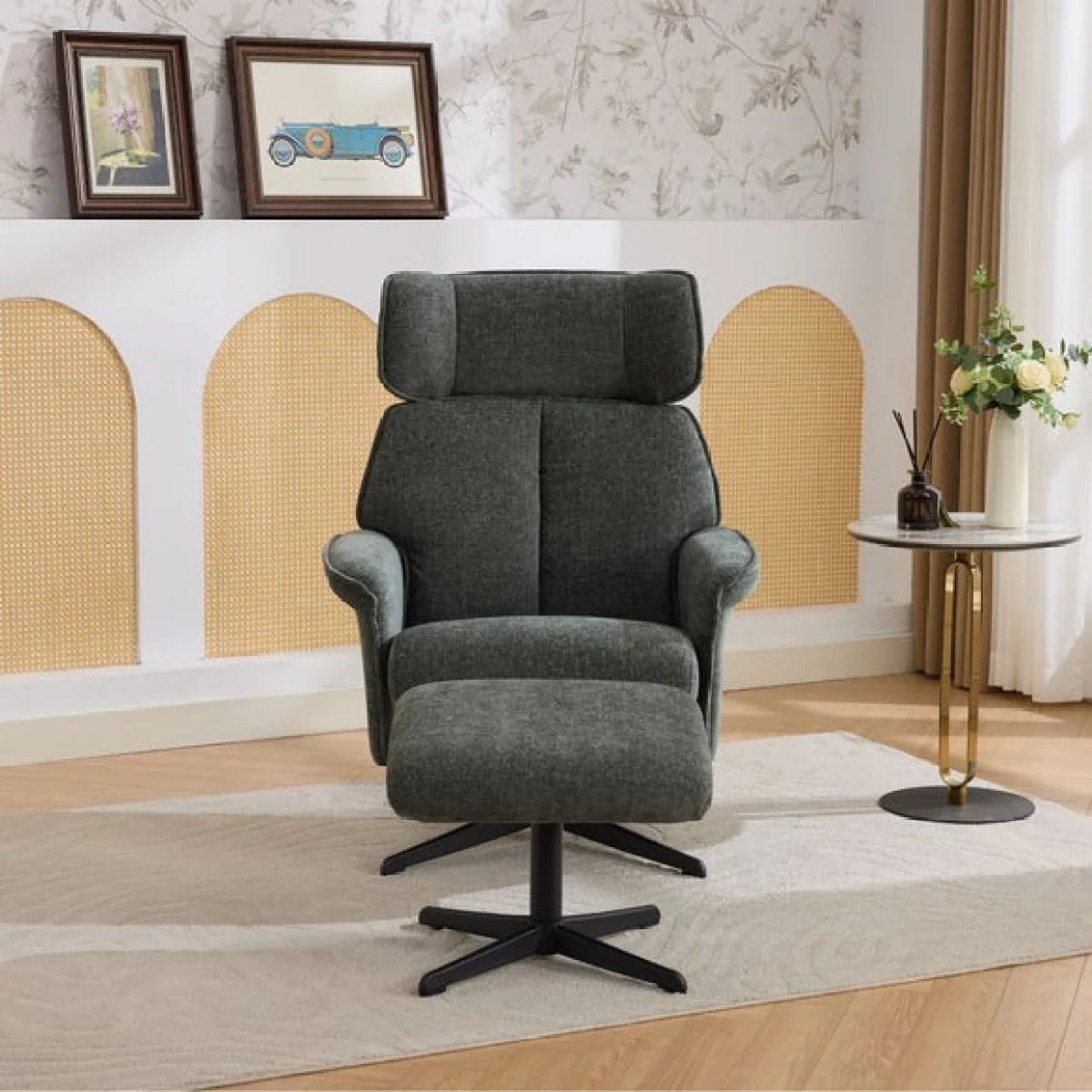 Image Furnishings Gretna Chenille Swivel Chair with Footstool – image 3