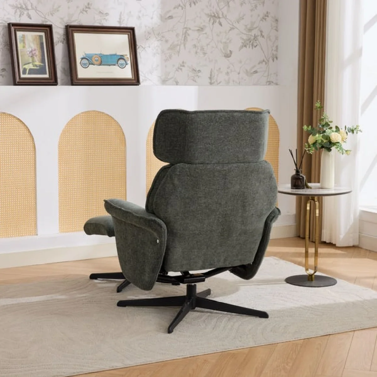 Image Furnishings Gretna Chenille Swivel Chair with Footstool – image 4