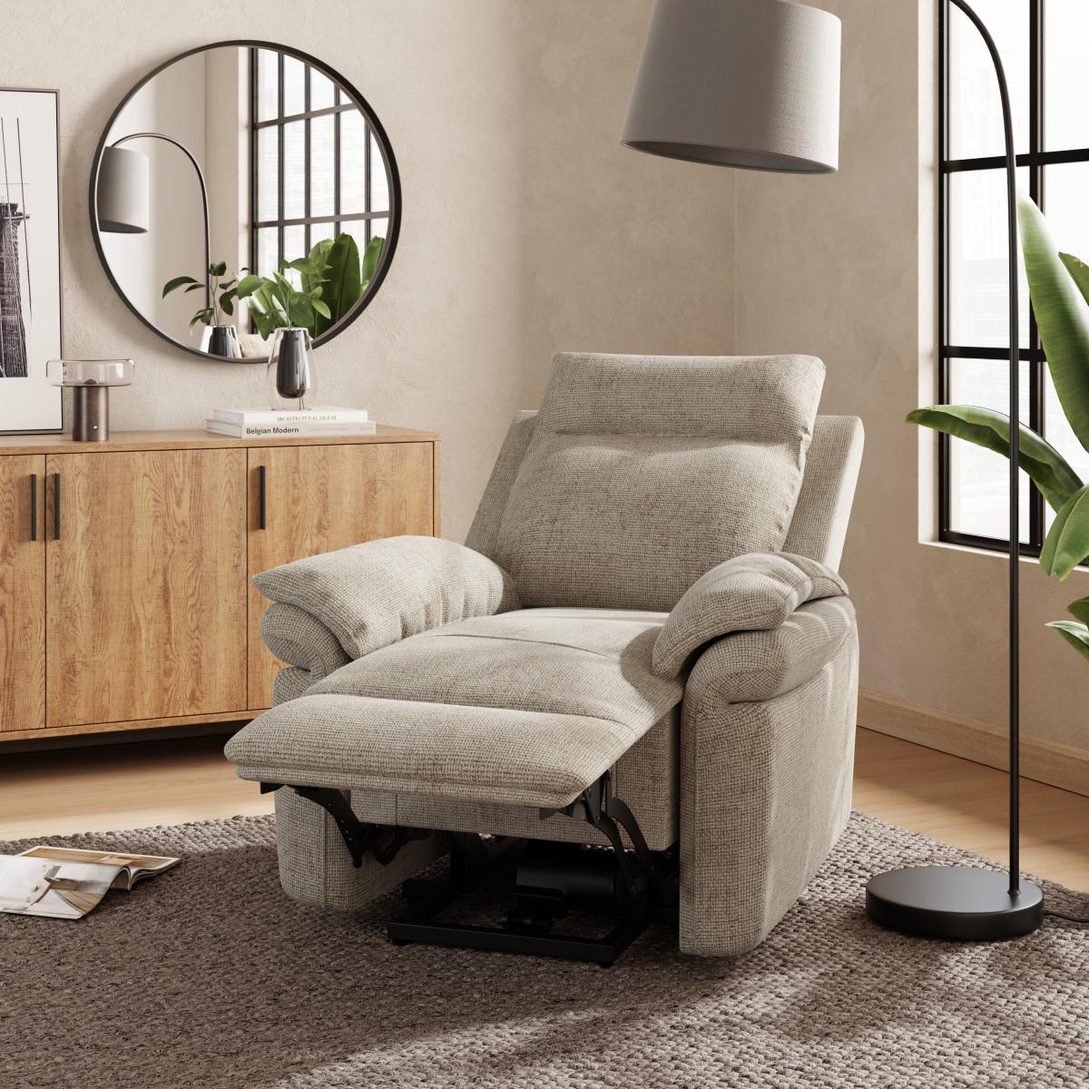 Kenley Padded Rise and Recline Chair, Chunky Chenille Dark Cream (Natural) – image 2