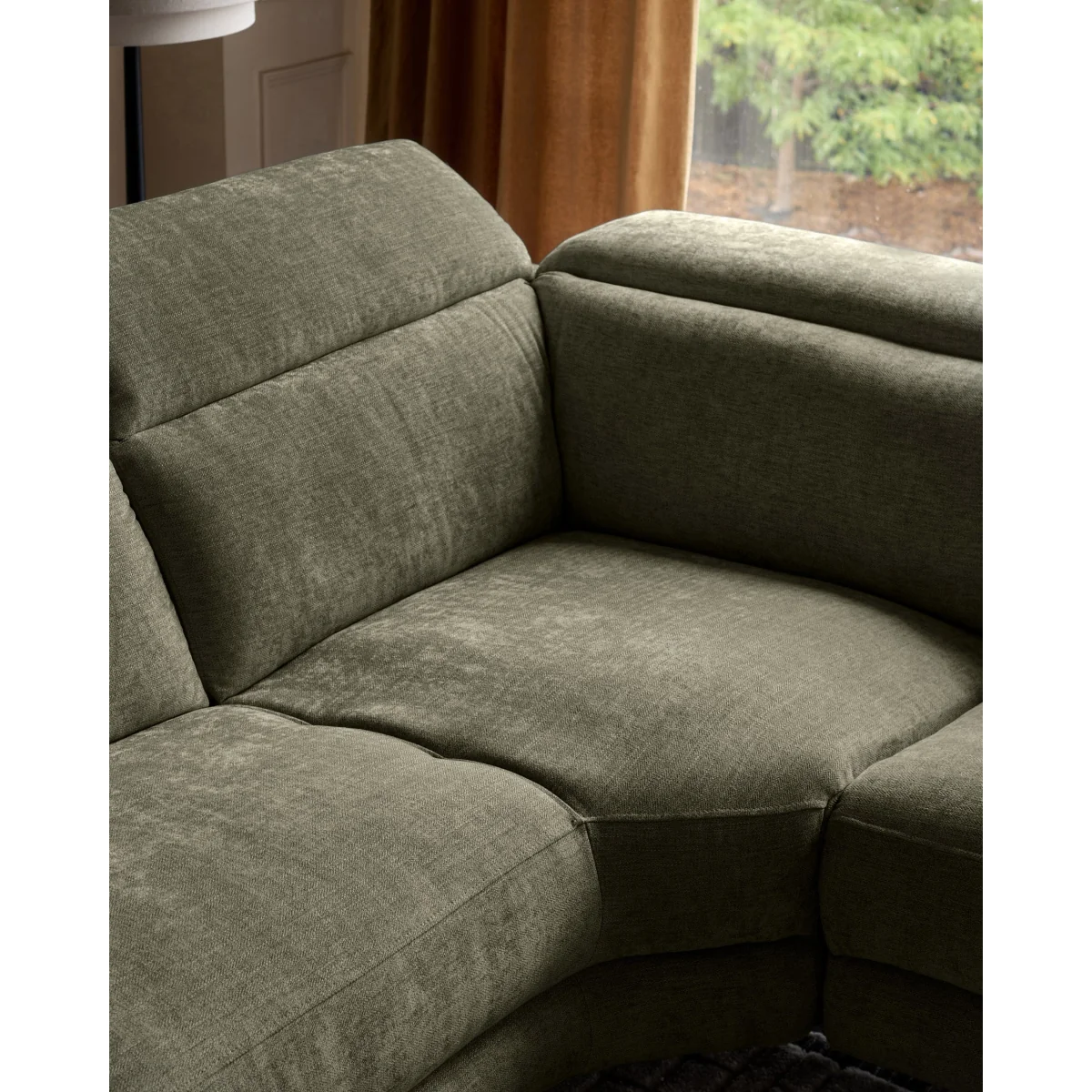Serene dark green fabric large right hand corner chaise recliner sofa – image 5