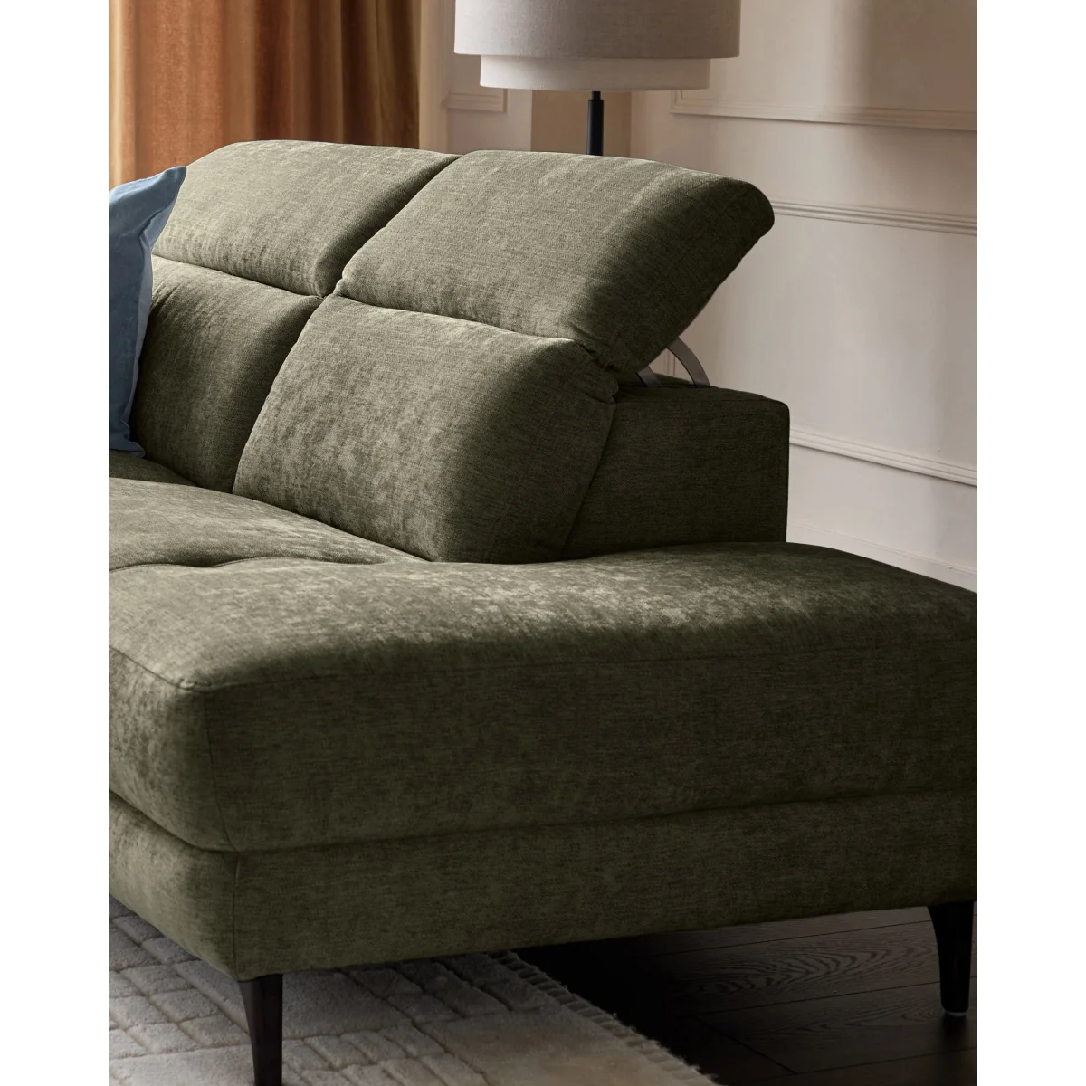 Serene dark green fabric large right hand corner chaise recliner sofa – image 6