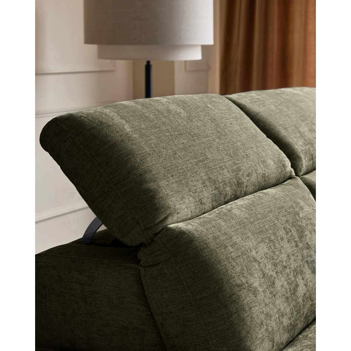 Serene dark green fabric large right hand corner chaise recliner sofa – image 7
