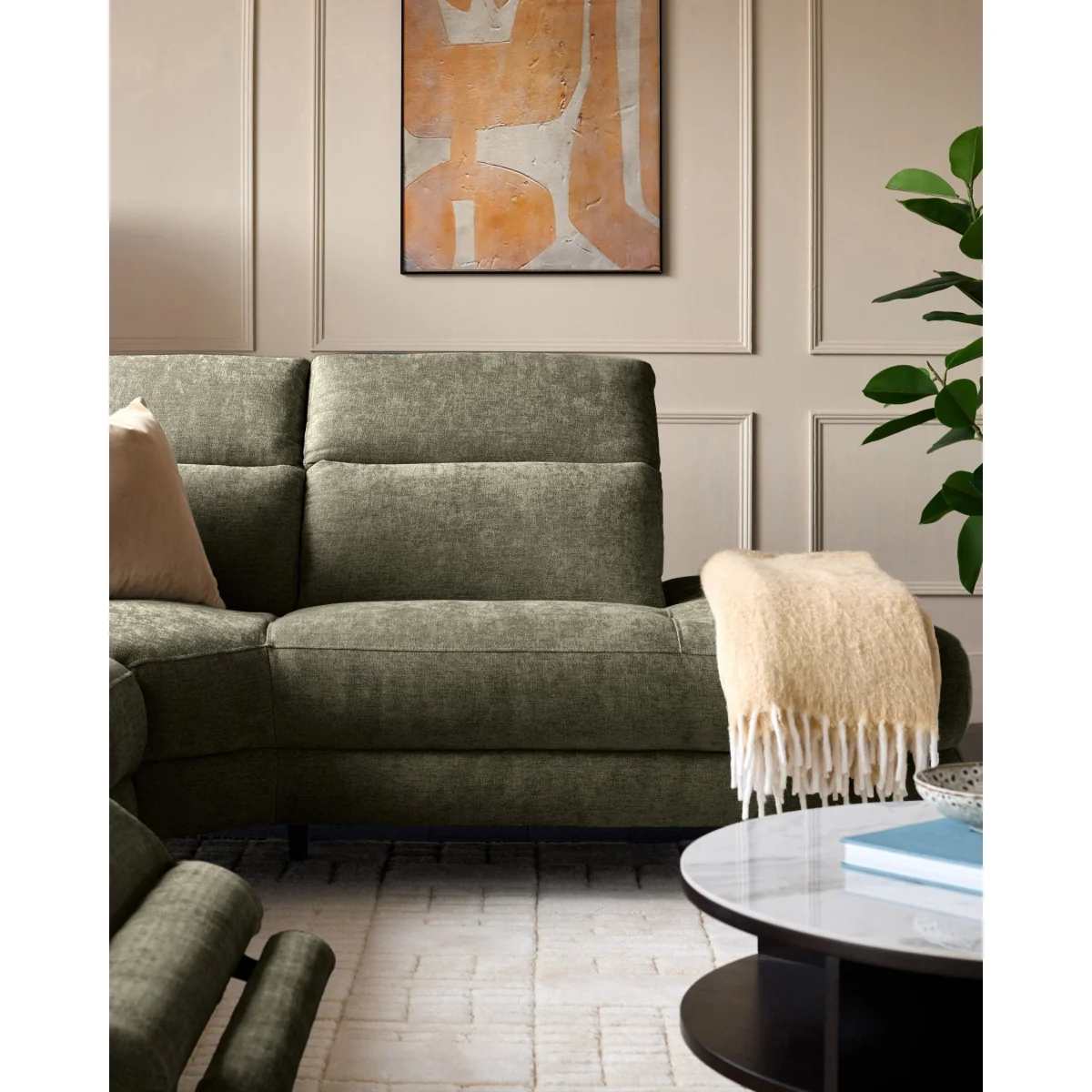 Serene dark green fabric large right hand corner chaise recliner sofa – image 8