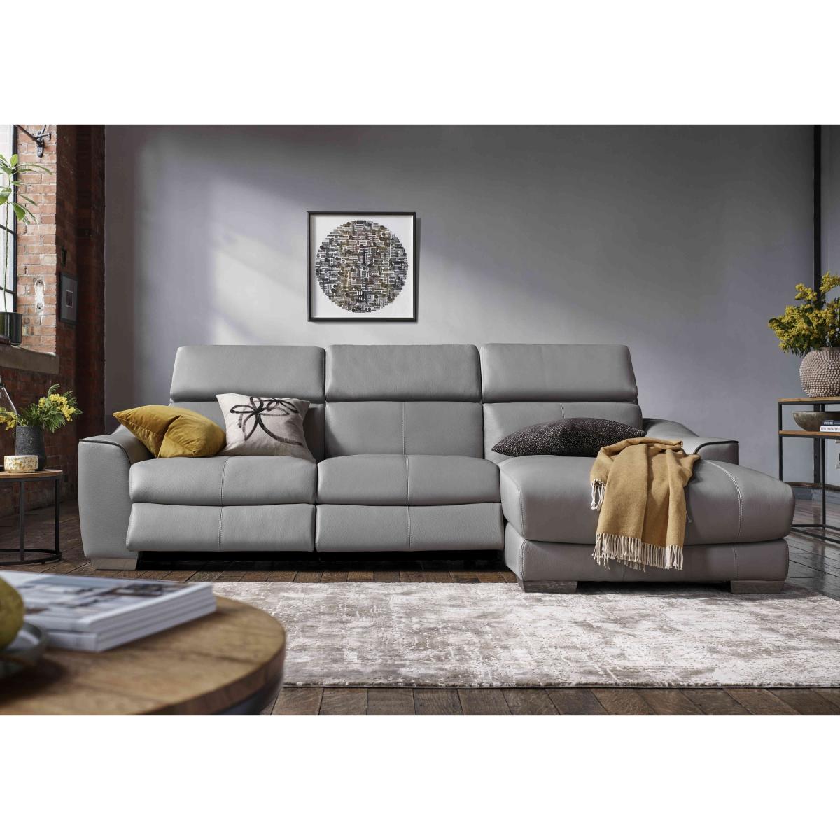 World of Leather - Xavier HW Leather Double Power Recliner Right Hand Facing Chaise End Sofa with Power Headrests - Star White – image 2