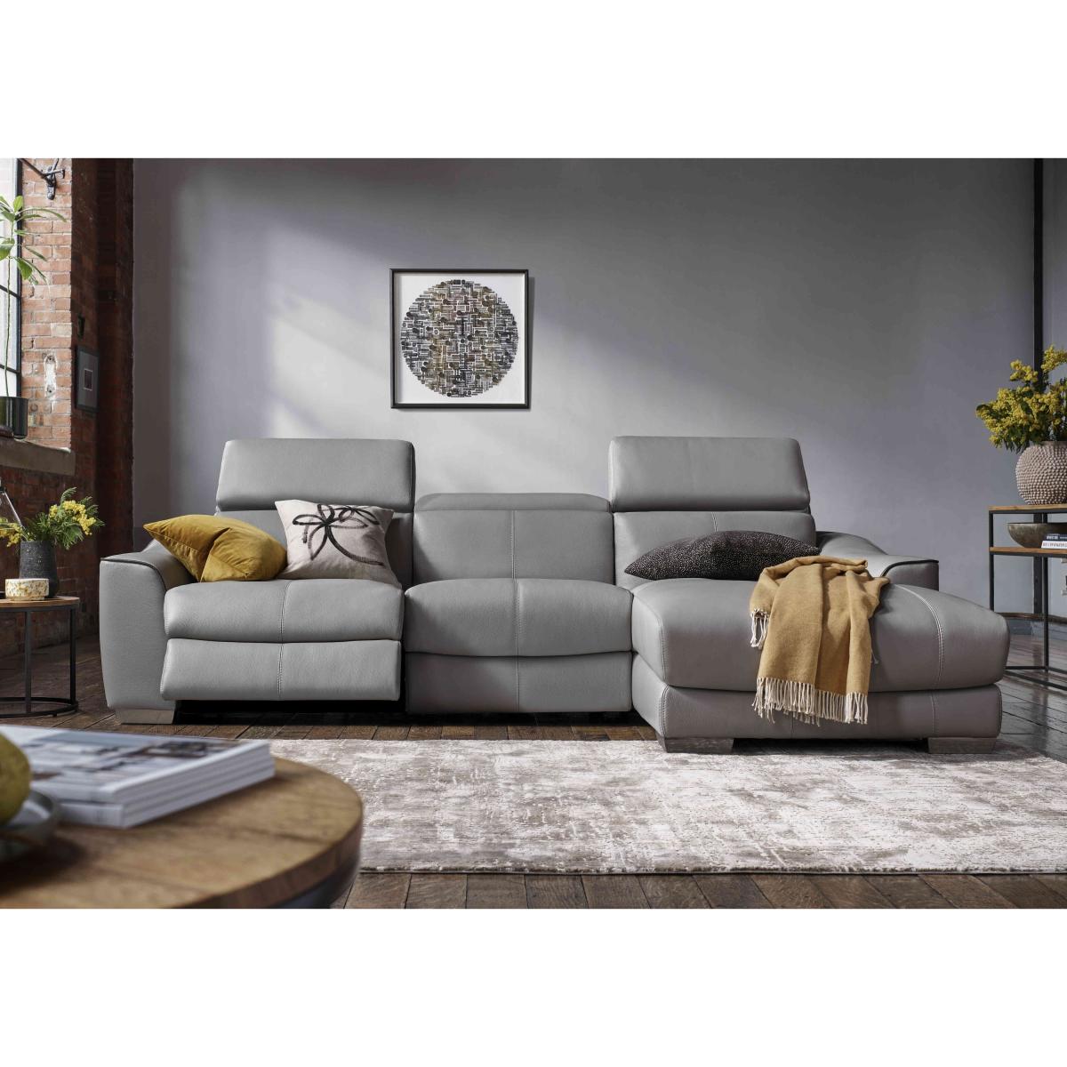 World of Leather - Xavier HW Leather Double Power Recliner Right Hand Facing Chaise End Sofa with Power Headrests - Star White – image 3