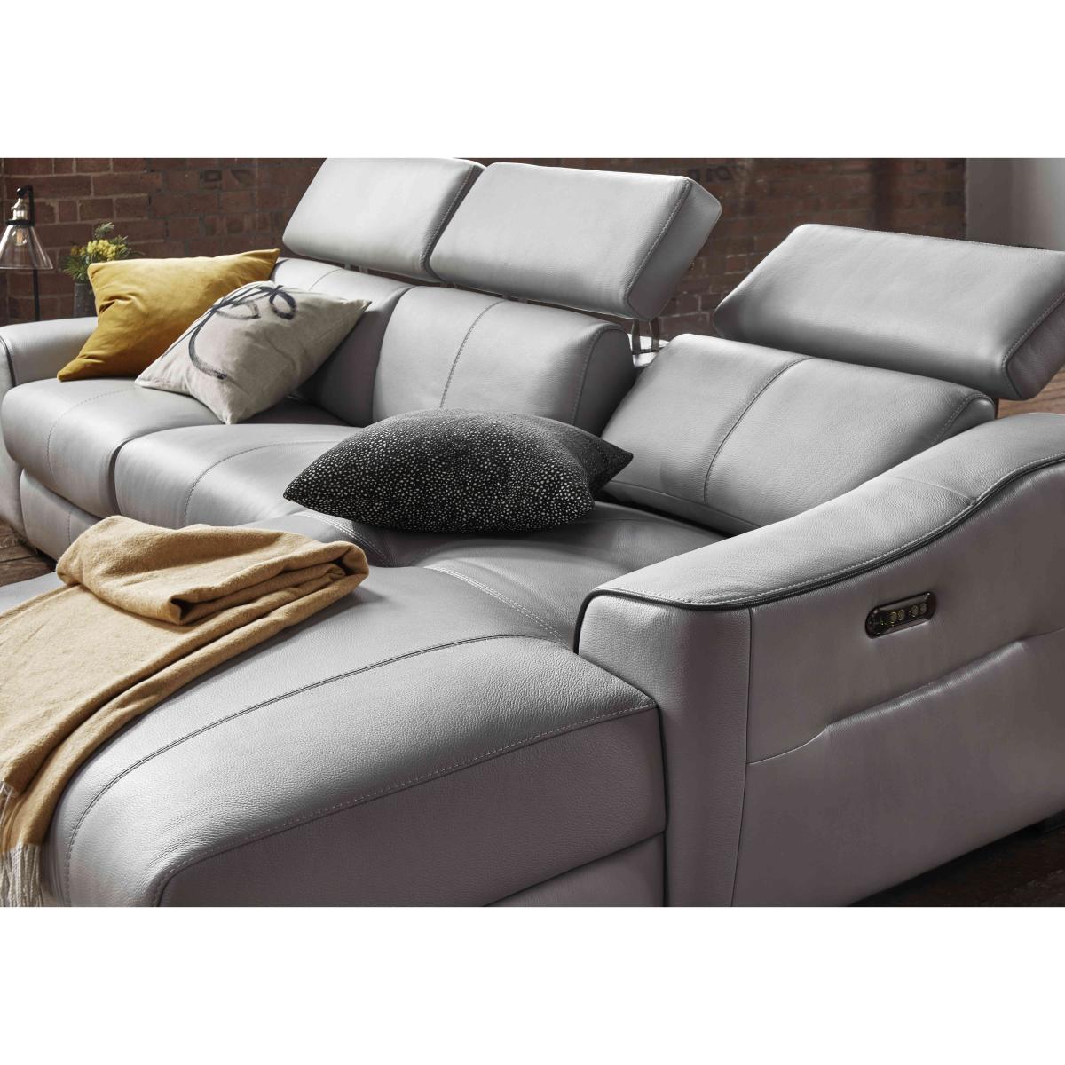 World of Leather - Xavier HW Leather Double Power Recliner Right Hand Facing Chaise End Sofa with Power Headrests - Star White – image 5