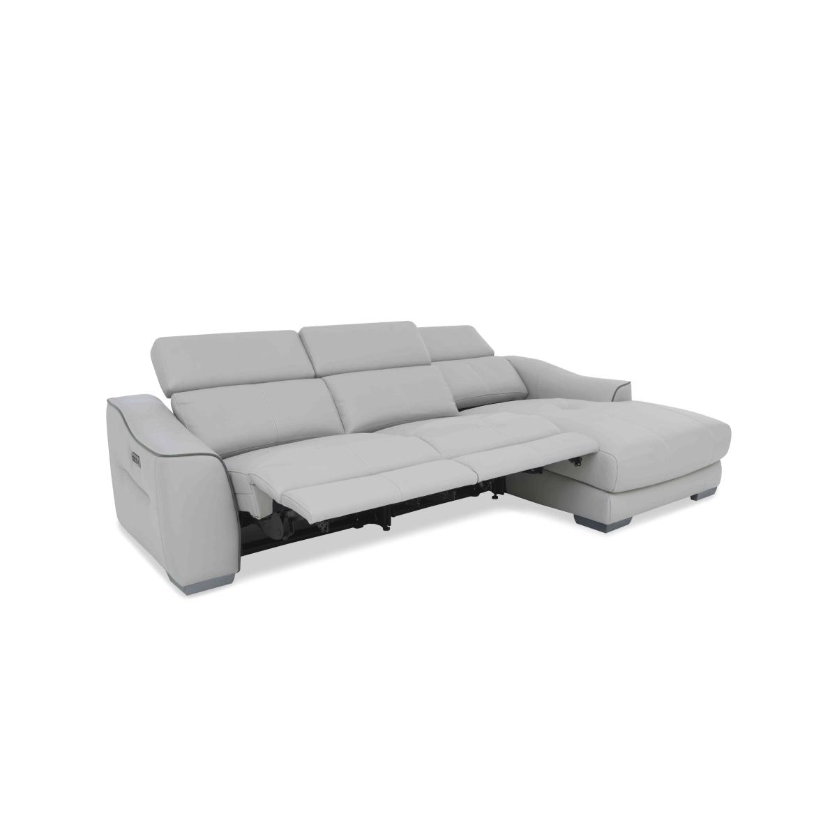 World of Leather - Xavier HW Leather Double Power Recliner Right Hand Facing Chaise End Sofa with Power Headrests - Star White – image 9