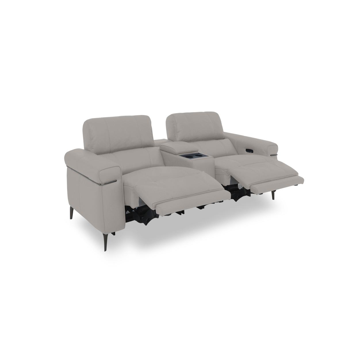 Homestage Fabric 2 Seater Power Recliner Media Sofa with Console and Power Headrests - Light Khaki – image 2
