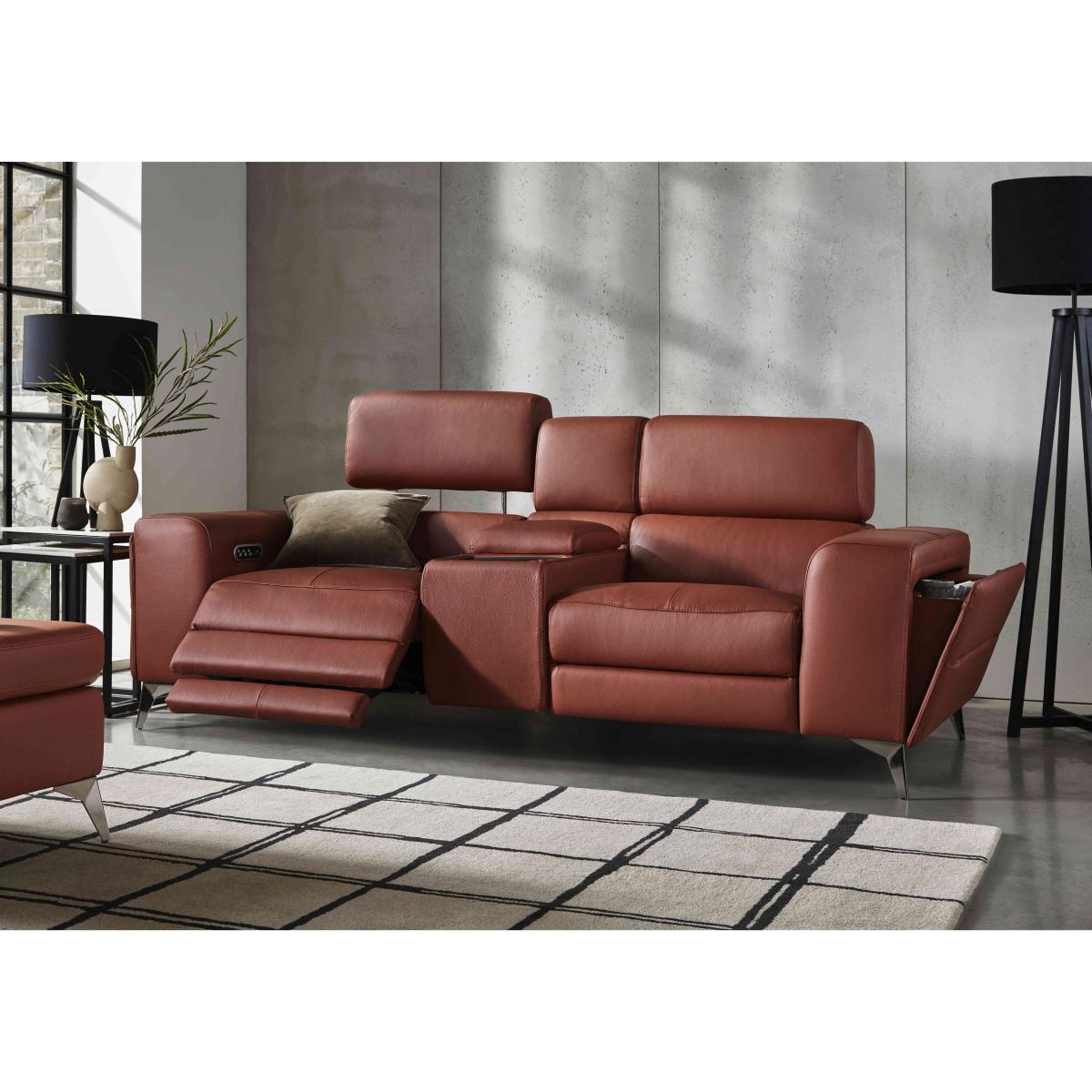 Action Leather 2 Seater Power Recliner Media Sofa with Power Storage Arms - Natural Redmaple – image 3