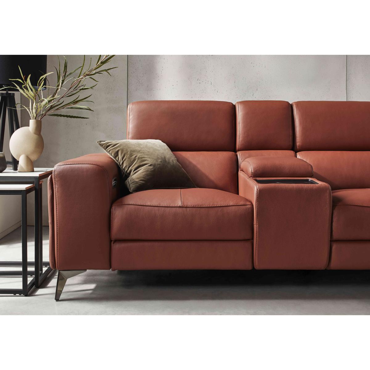 Action Leather 2 Seater Power Recliner Media Sofa with Power Storage Arms - Natural Redmaple – image 4