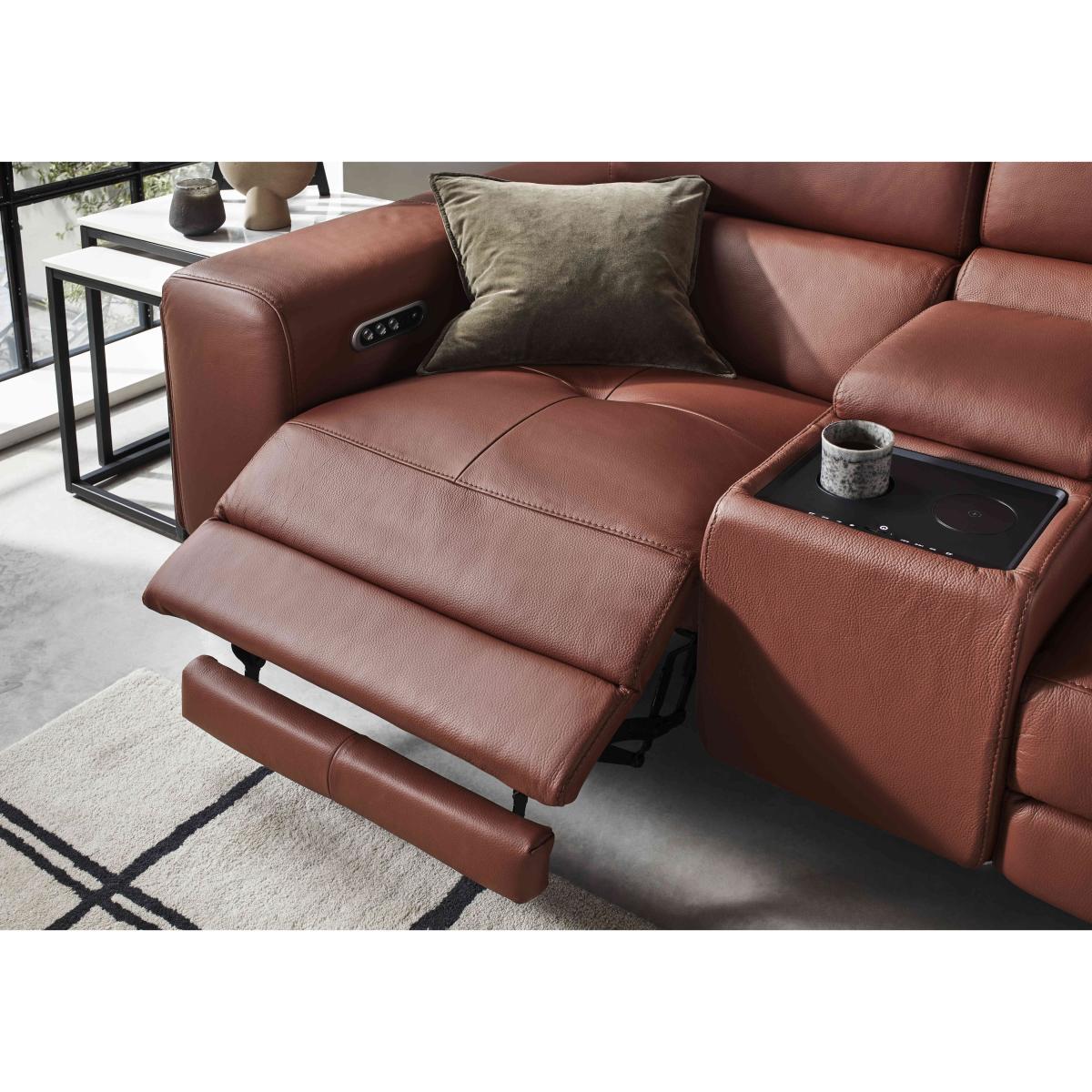 Action Leather 2 Seater Power Recliner Media Sofa with Power Storage Arms - Natural Redmaple – image 9