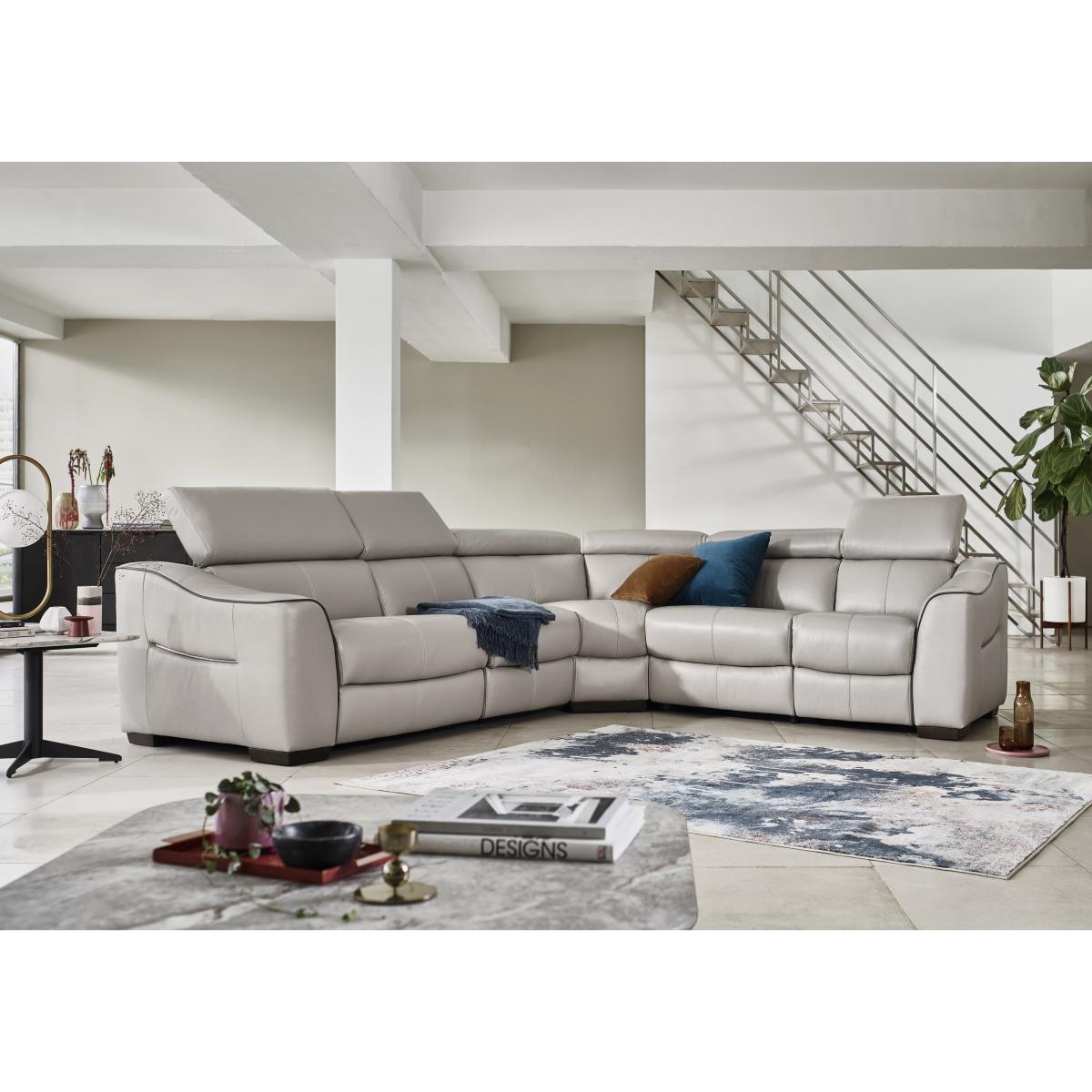 Elixir BV Leather Power Recliner Right Hand Facing Corner Sofa - Silver Grey – image 2