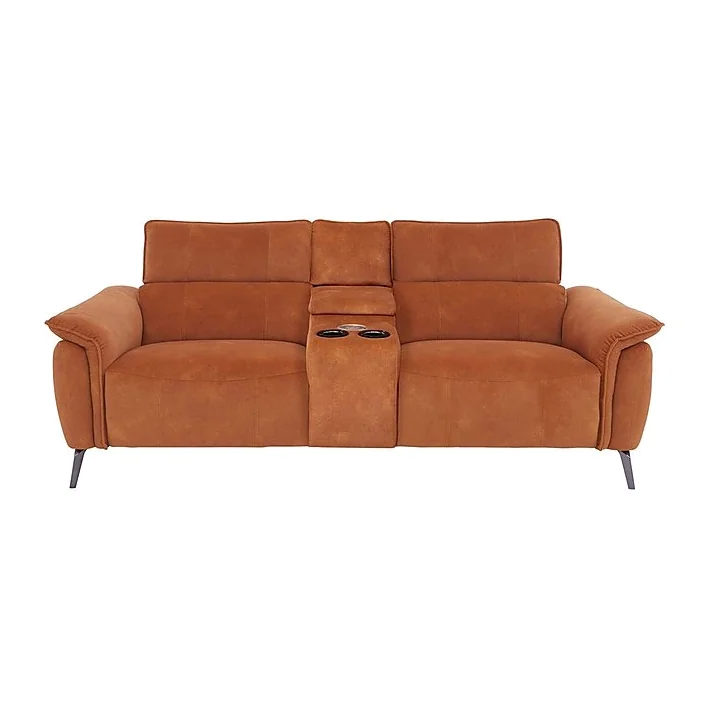 Jude 3 Seater Fabric Power Recliner Sofa with Smart Console Unit and Power Telescopic Headrests - Pumpkin Dexter