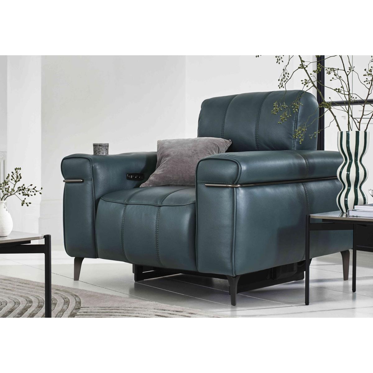 Homestage Leather Power Recliner Media Chair with Power Headrest - Carribean Sea – image 2