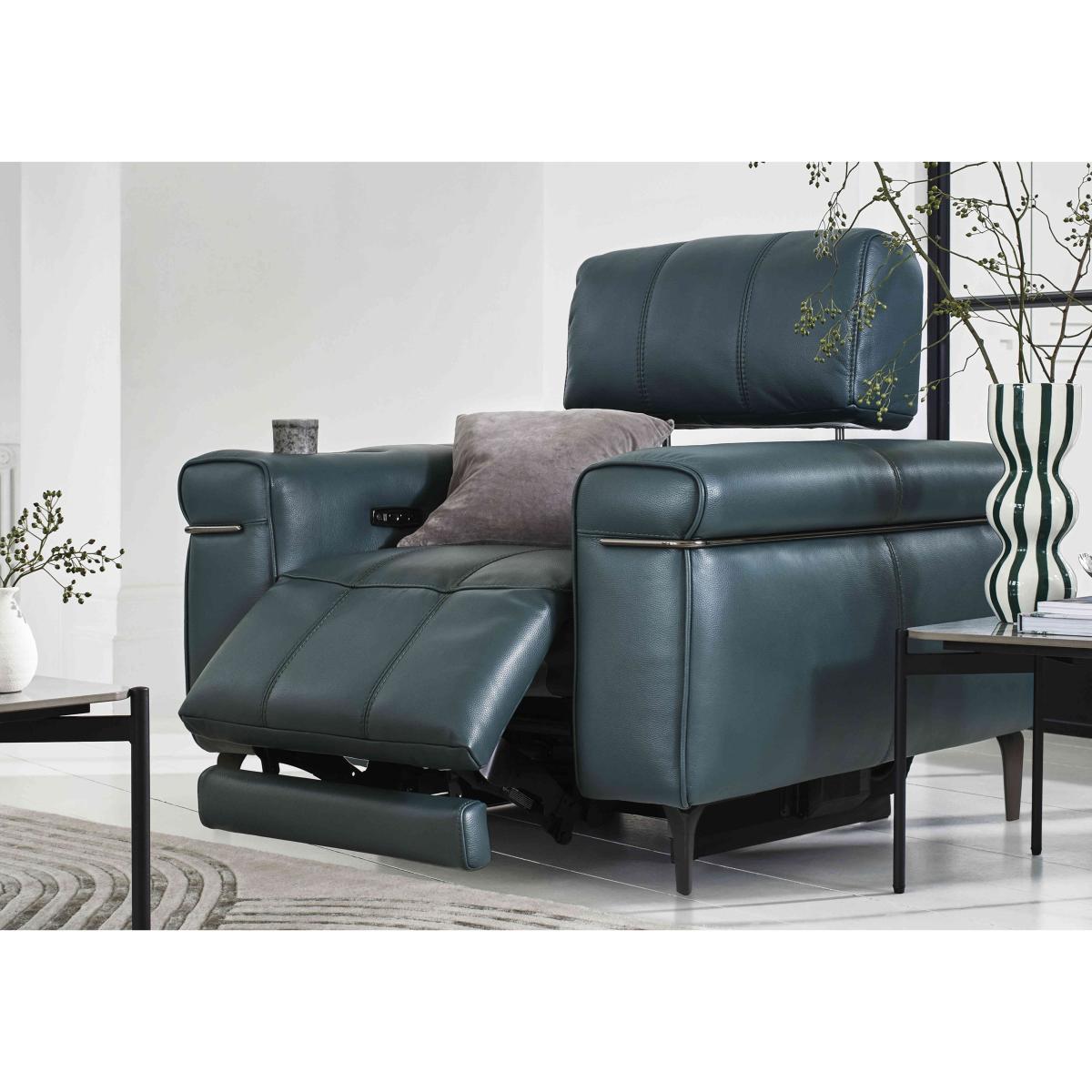 Homestage Leather Power Recliner Media Chair with Power Headrest - Carribean Sea – image 3