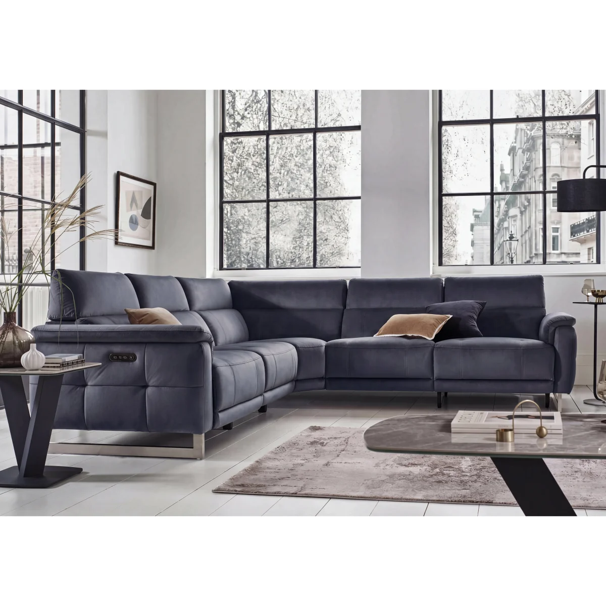 Moet Large Fabric Power Recliner Corner Sofa with Telescopic Headrests - Opulence Charcoal - Sofas and Armchairs – image 2