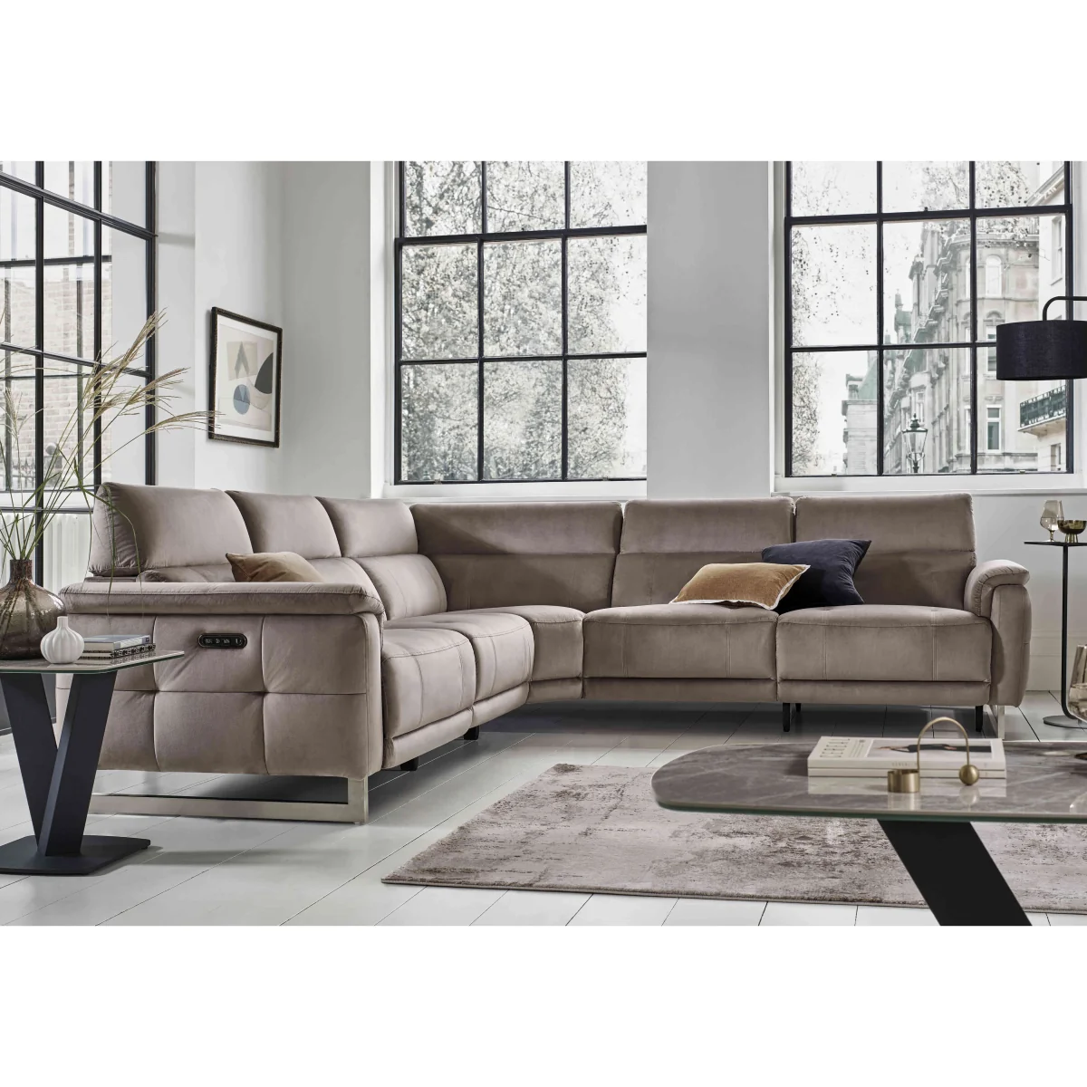 Moet Large Fabric Power Recliner Corner Sofa with Telescopic Headrests - Opulence Charcoal - Sofas and Armchairs – image 3