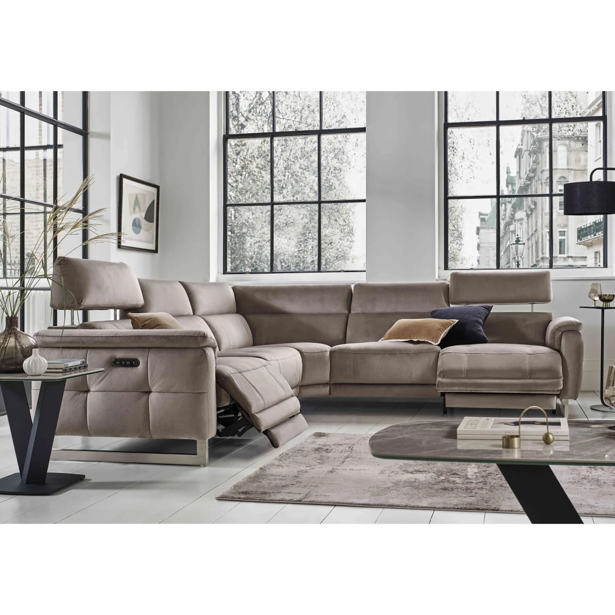 Moet Large Fabric Power Recliner Corner Sofa with Telescopic Headrests - Opulence Charcoal - Sofas and Armchairs – image 4