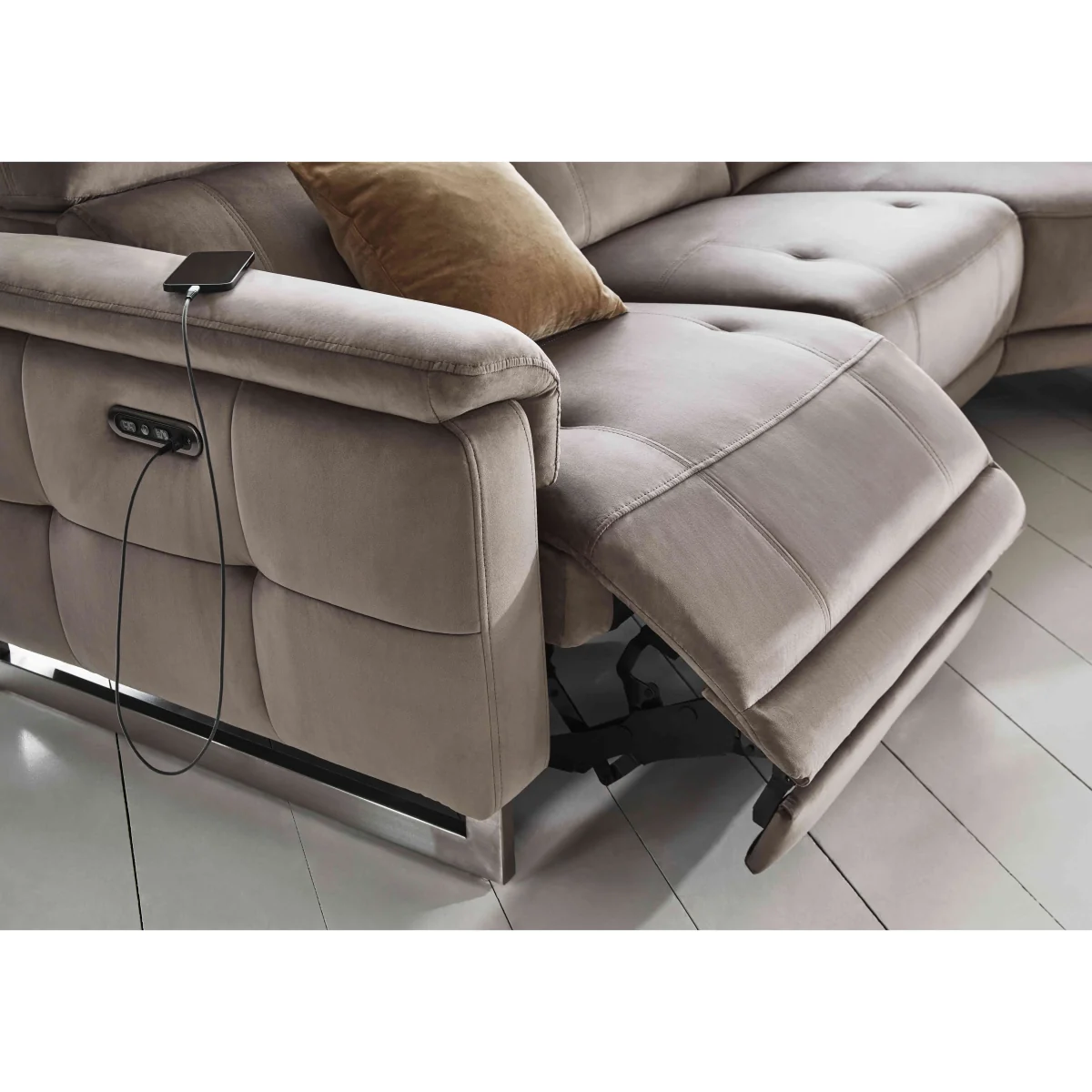 Moet Large Fabric Power Recliner Corner Sofa with Telescopic Headrests - Opulence Charcoal - Sofas and Armchairs – image 7