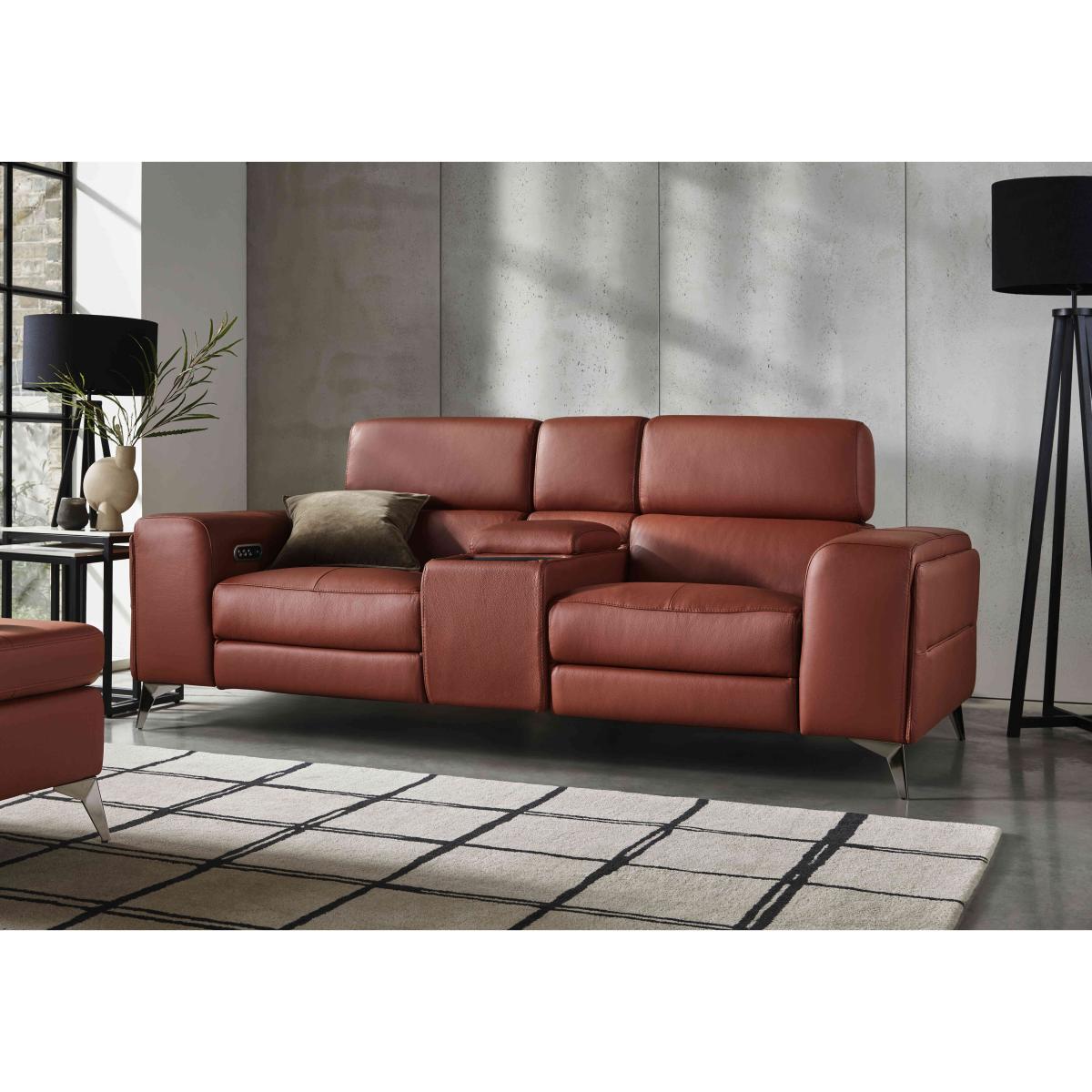 Action Leather 2 Seater Power Recliner Media Sofa with Power Storage Arms - Red Maple – image 2