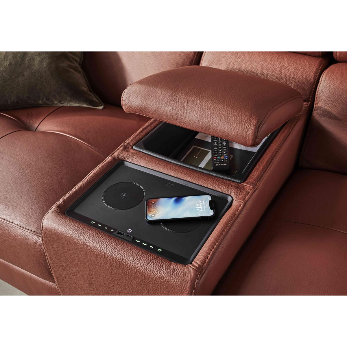 Action Leather 2 Seater Power Recliner Media Sofa with Power Storage Arms - Red Maple – image 7