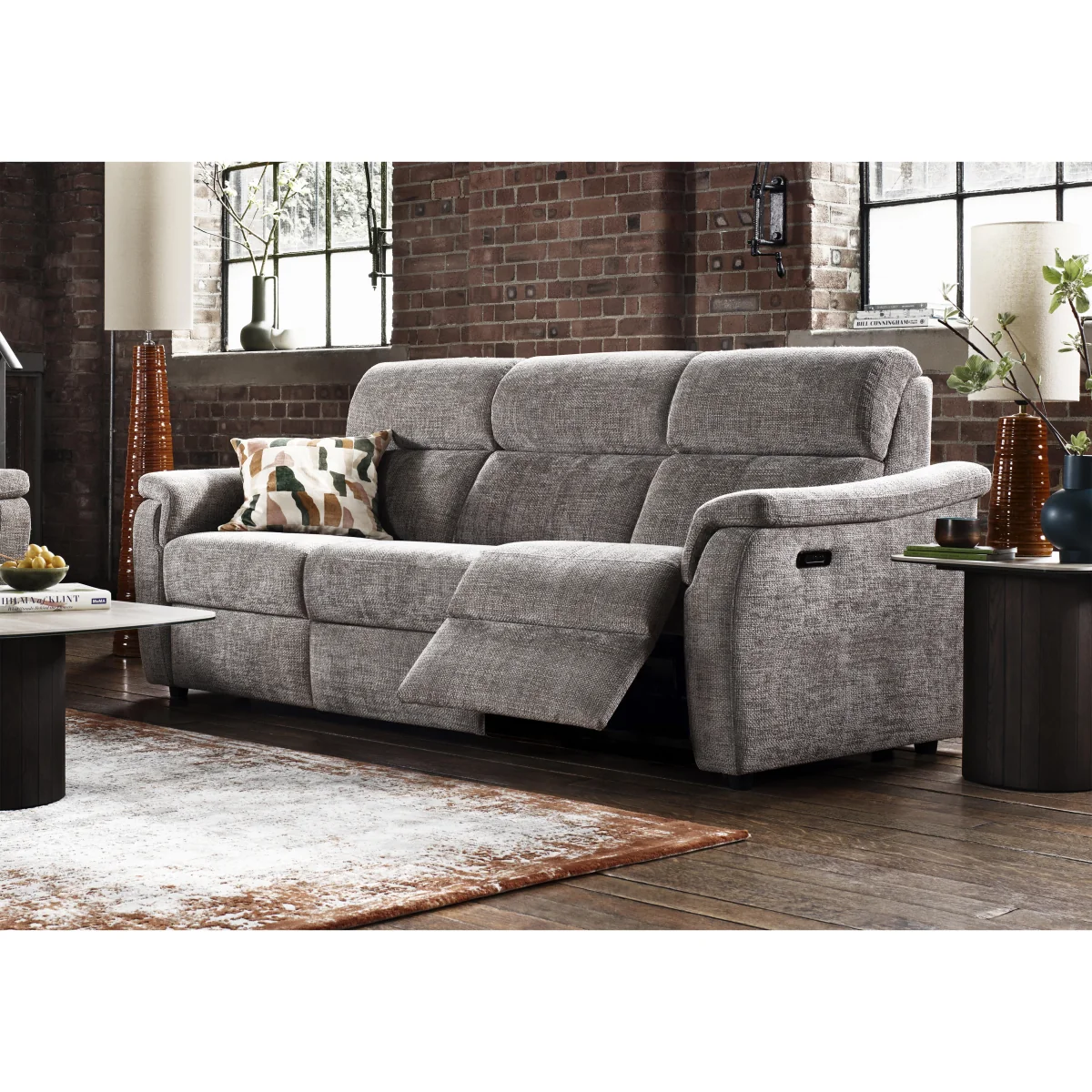 Nicoletti - Bella 3 Seater 3 Cushion Fabric Power Recliner Sofa with Power Headrests - Baobab Ghiaccio – image 2