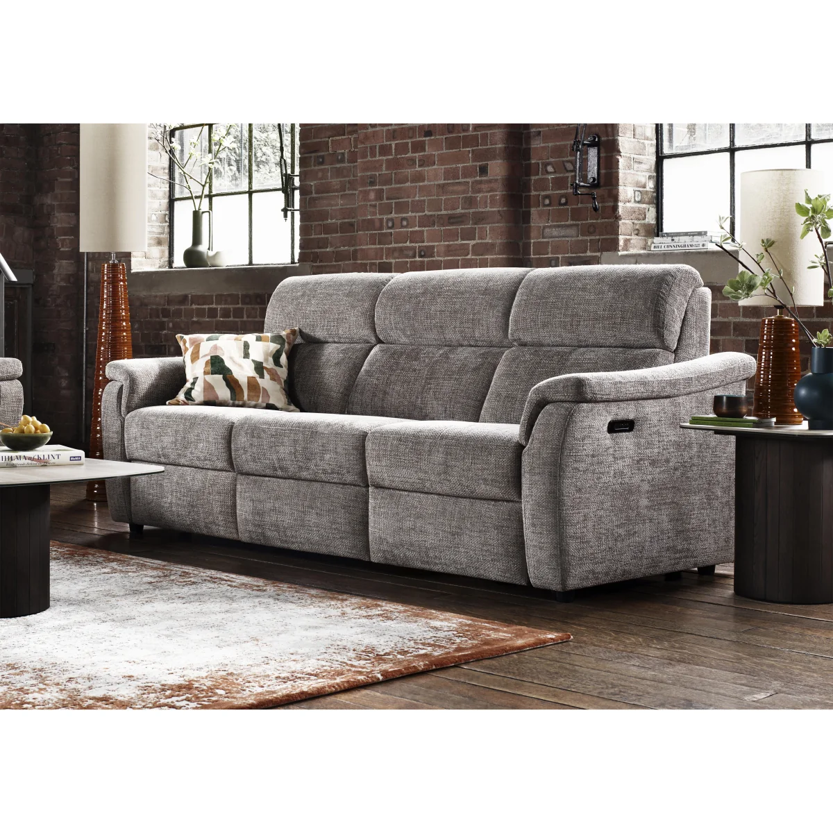 Nicoletti - Bella 3 Seater 3 Cushion Fabric Power Recliner Sofa with Power Headrests - Baobab Ghiaccio – image 3