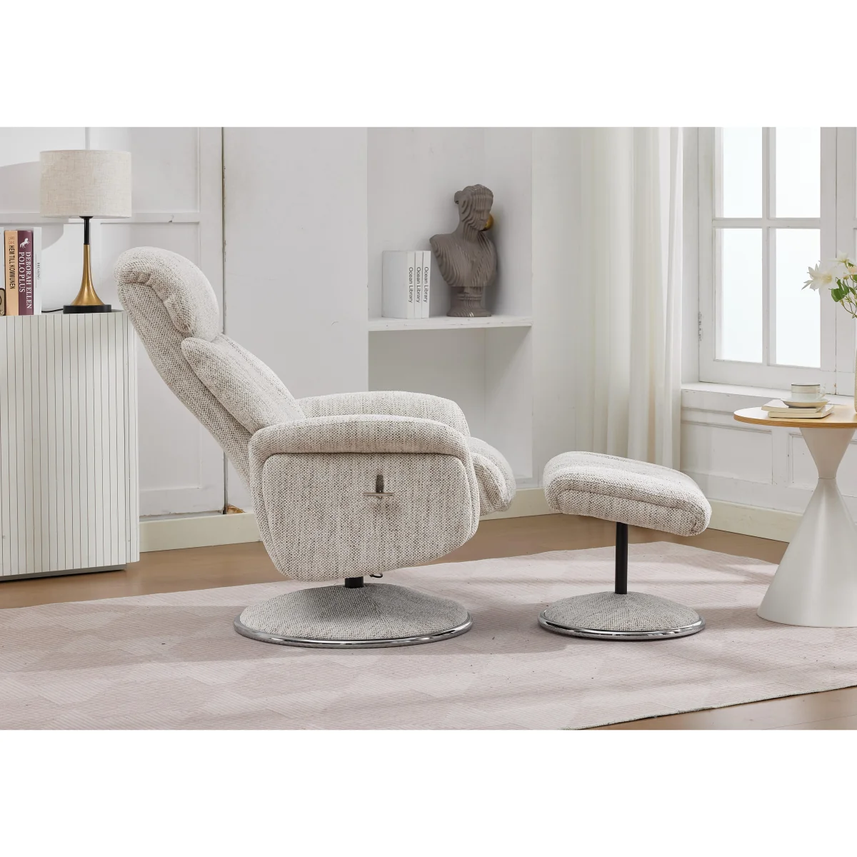 Elm Fabric Swivel Recliner Chair and Footstool – image 4