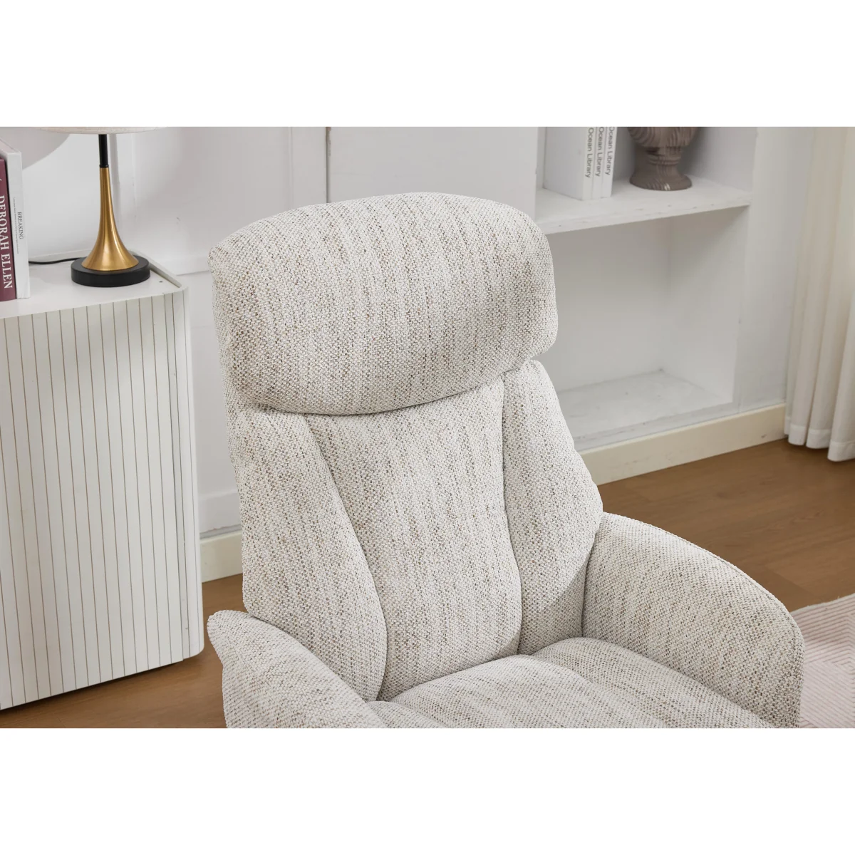Elm Fabric Swivel Recliner Chair and Footstool – image 5