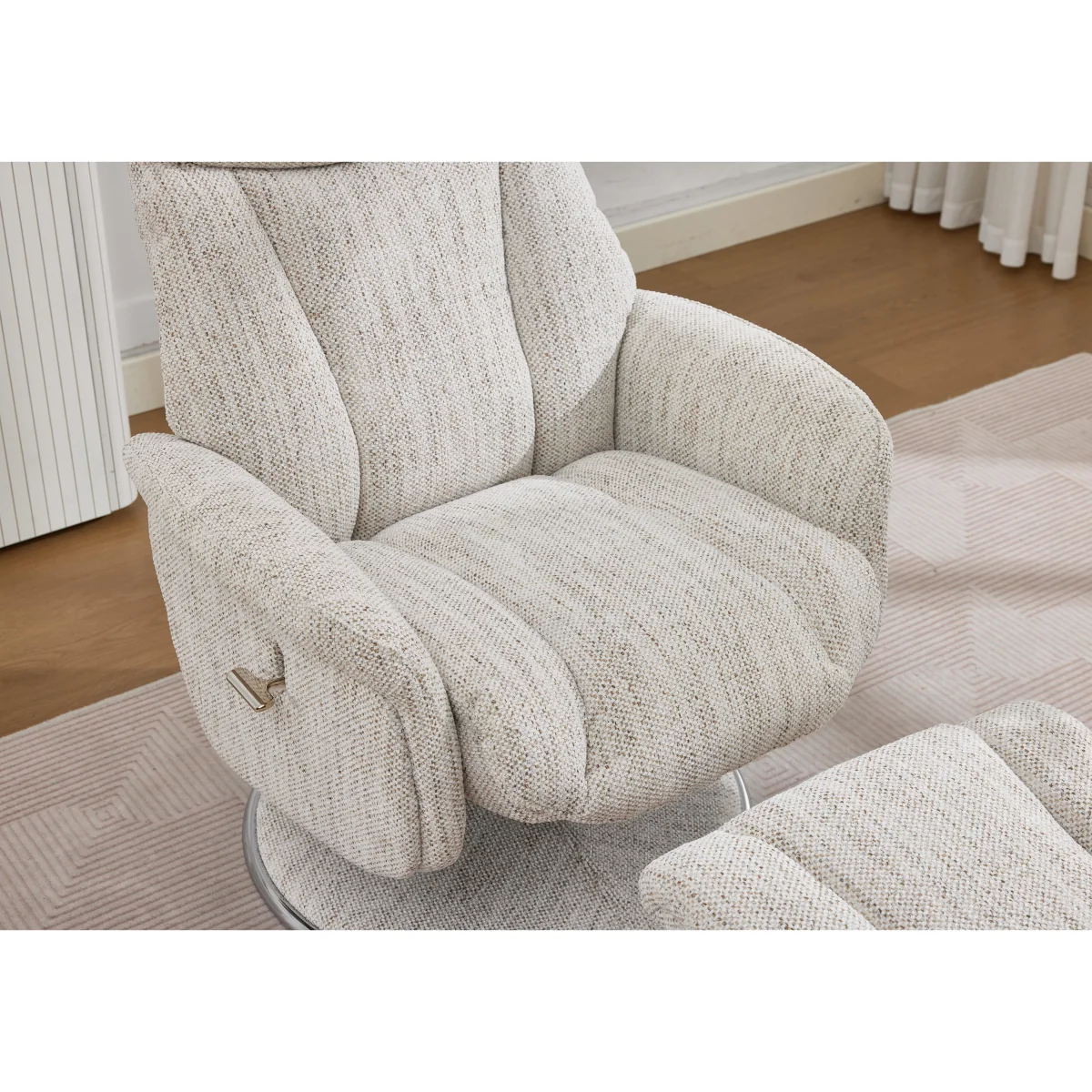 Elm Fabric Swivel Recliner Chair and Footstool – image 6