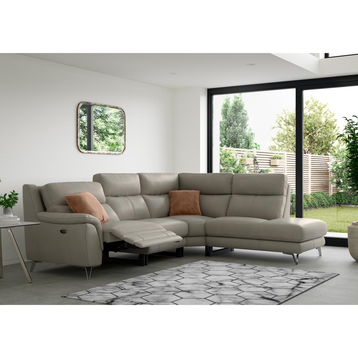 World of Leather - Contempo Right Hand Facing Chaise End BV Leather Power Recliner Sofa - BV Bisque – image 2