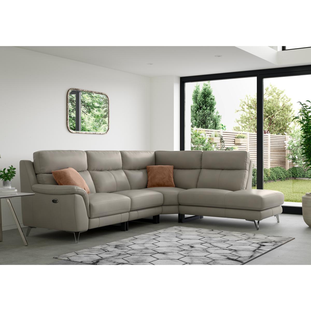 World of Leather - Contempo Right Hand Facing Chaise End BV Leather Power Recliner Sofa - BV Bisque – image 3