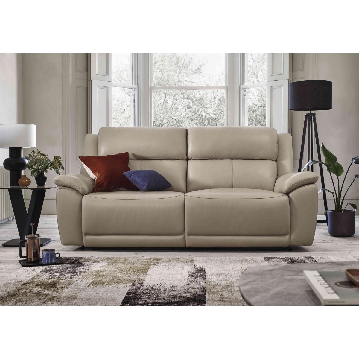 Utah 3 Seater Leather Recliner Sofa with Headrests and Power Lumbar - White – image 2