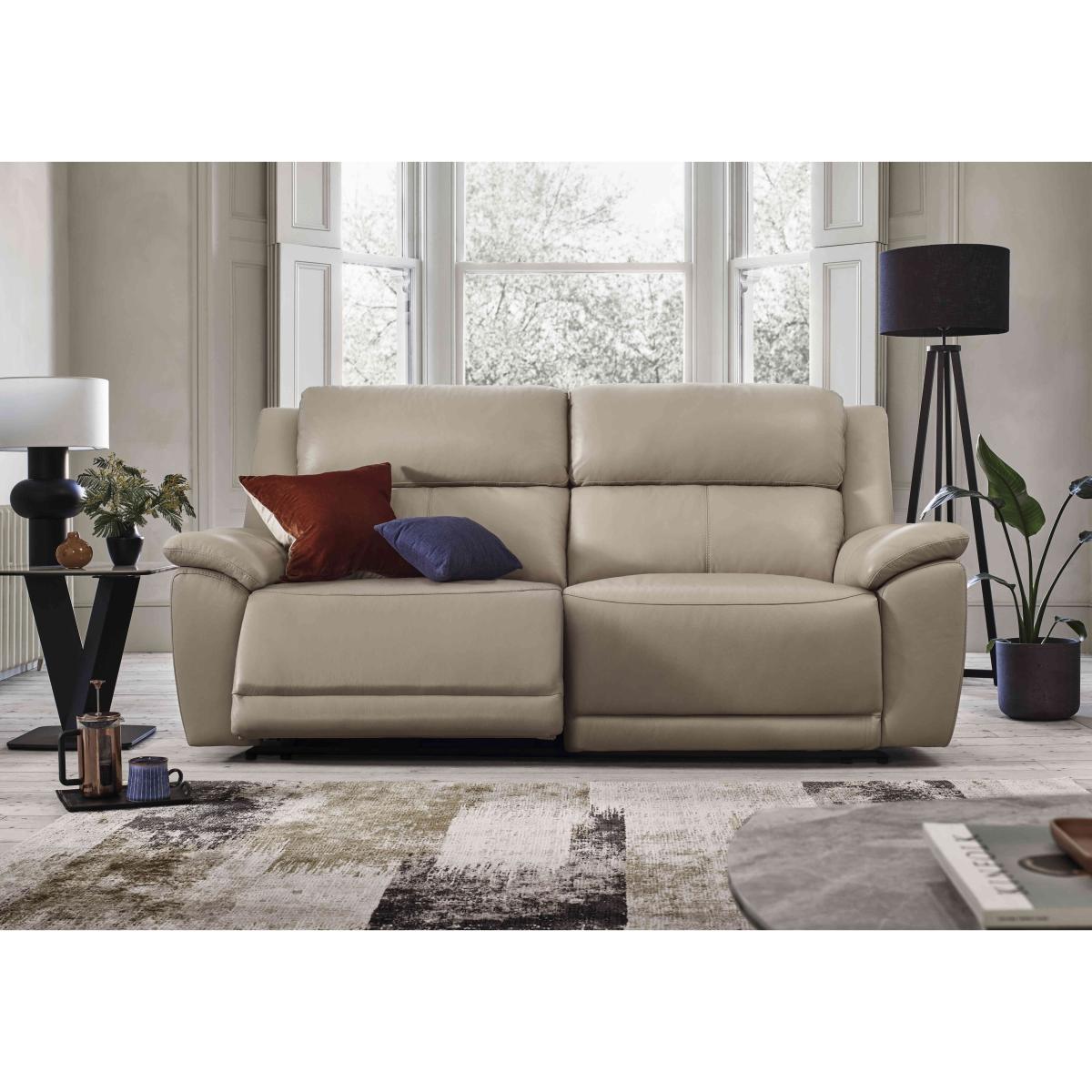 Utah 3 Seater Leather Recliner Sofa with Headrests and Power Lumbar - White – image 3