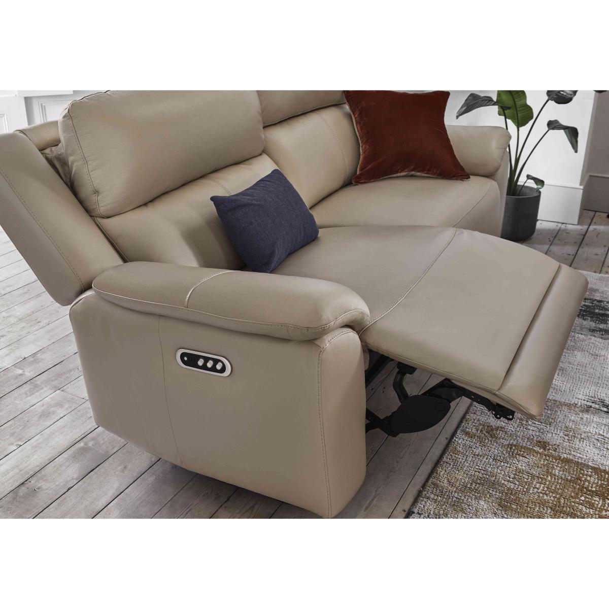 Utah 3 Seater Leather Recliner Sofa with Headrests and Power Lumbar - White – image 4