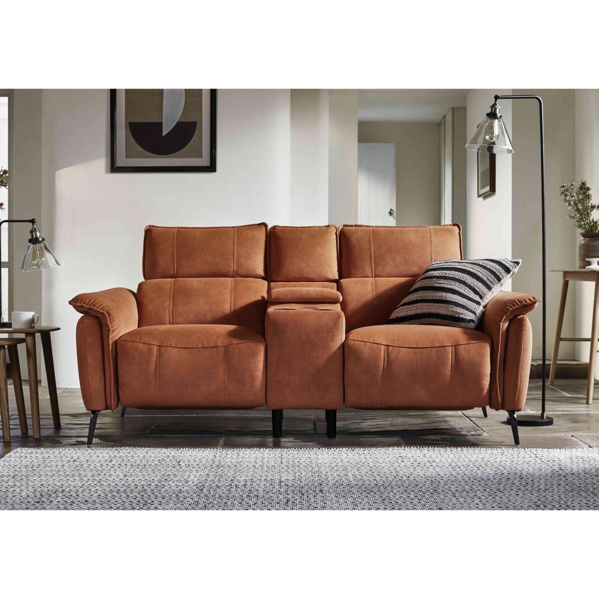 Jude Fabric 2 Seater Power Recliner Sofa with Smart Console, Power Headrests, Power Lumbar and Heated Seats - Dexter Fern – image 4