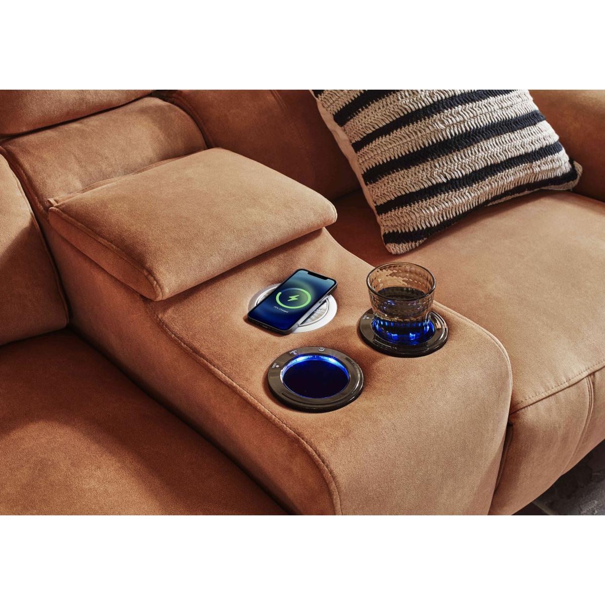 Jude Fabric 2 Seater Power Recliner Sofa with Smart Console, Power Headrests, Power Lumbar and Heated Seats - Dexter Fern – image 7
